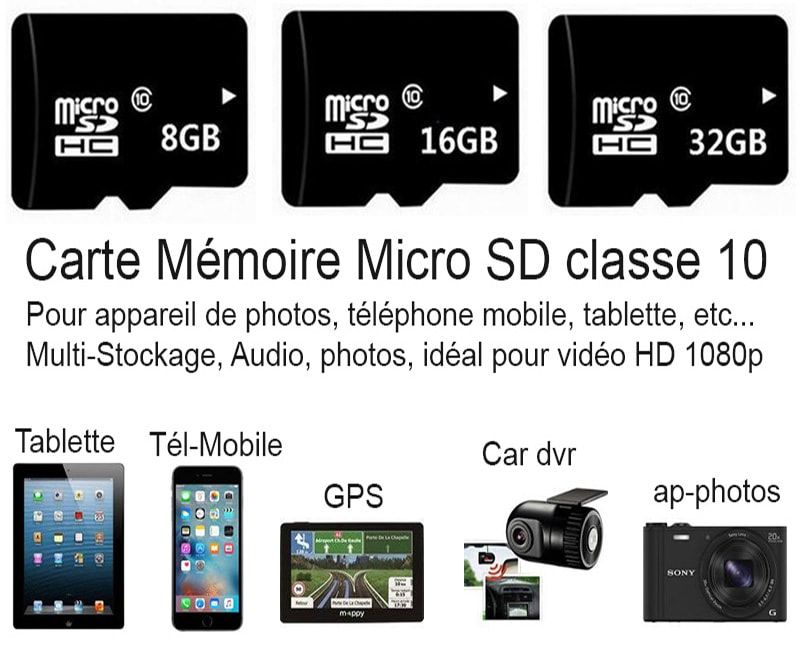 Carte Micro SD 8, 16, 32 Go facile à utiliser