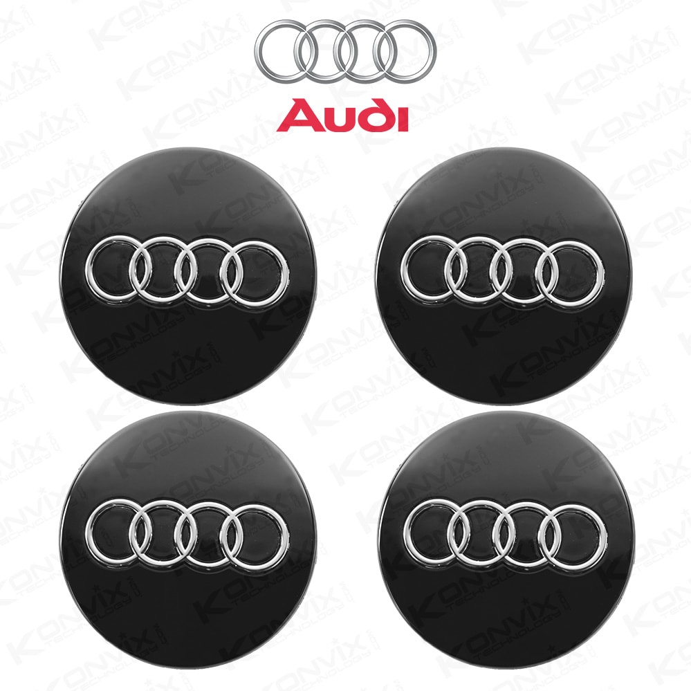 Caches Moyeux centre de roues AUDI 60mm de diamètre, noir logo chrome.